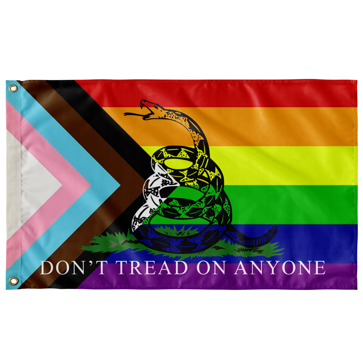 Don't Tread On Anybody - LGBT Progressive Pride Gadsden Flag Flags  - Gemmed Firefly