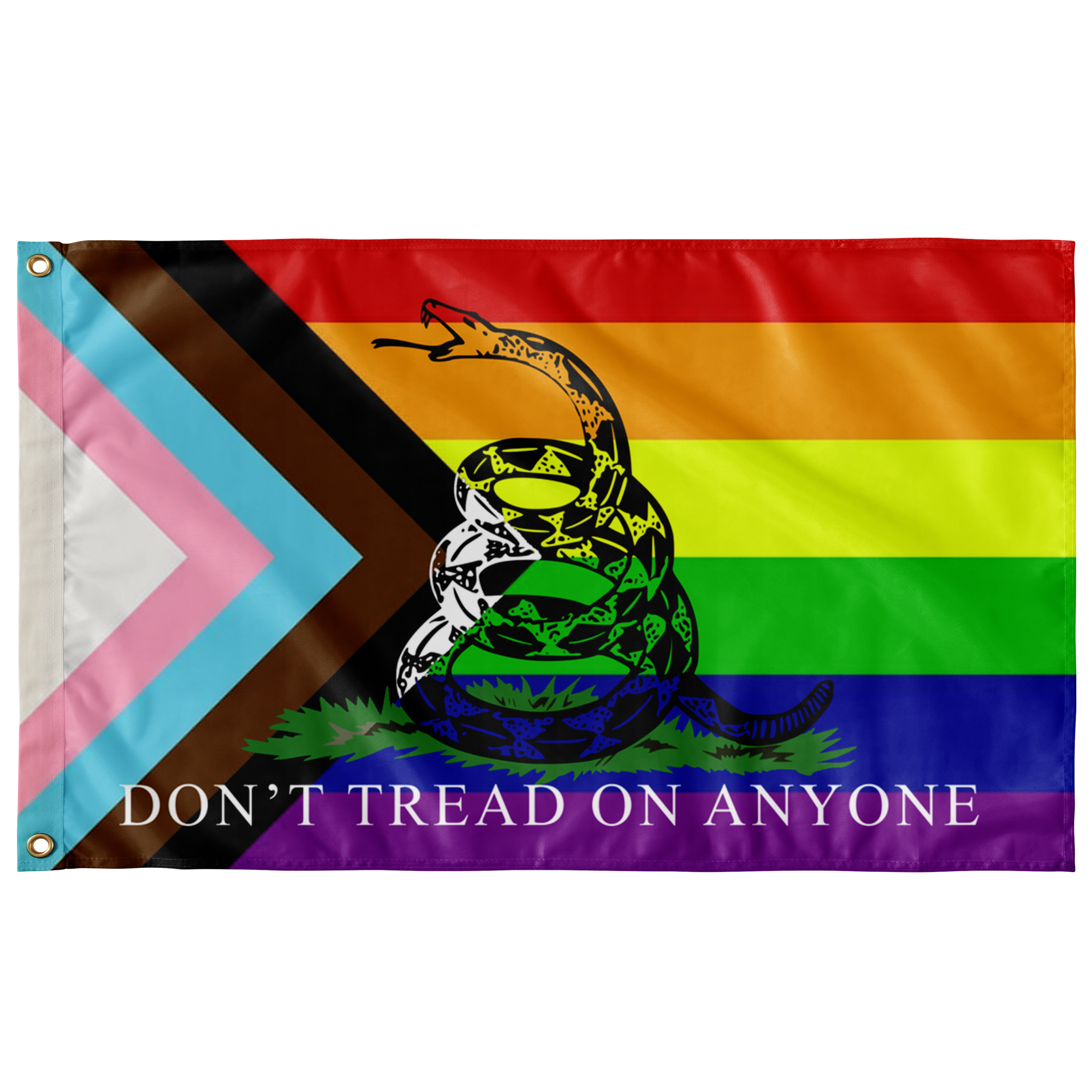 Don't Tread On Anybody - LGBT Progressive Pride Gadsden Flag Flags  - Gemmed Firefly