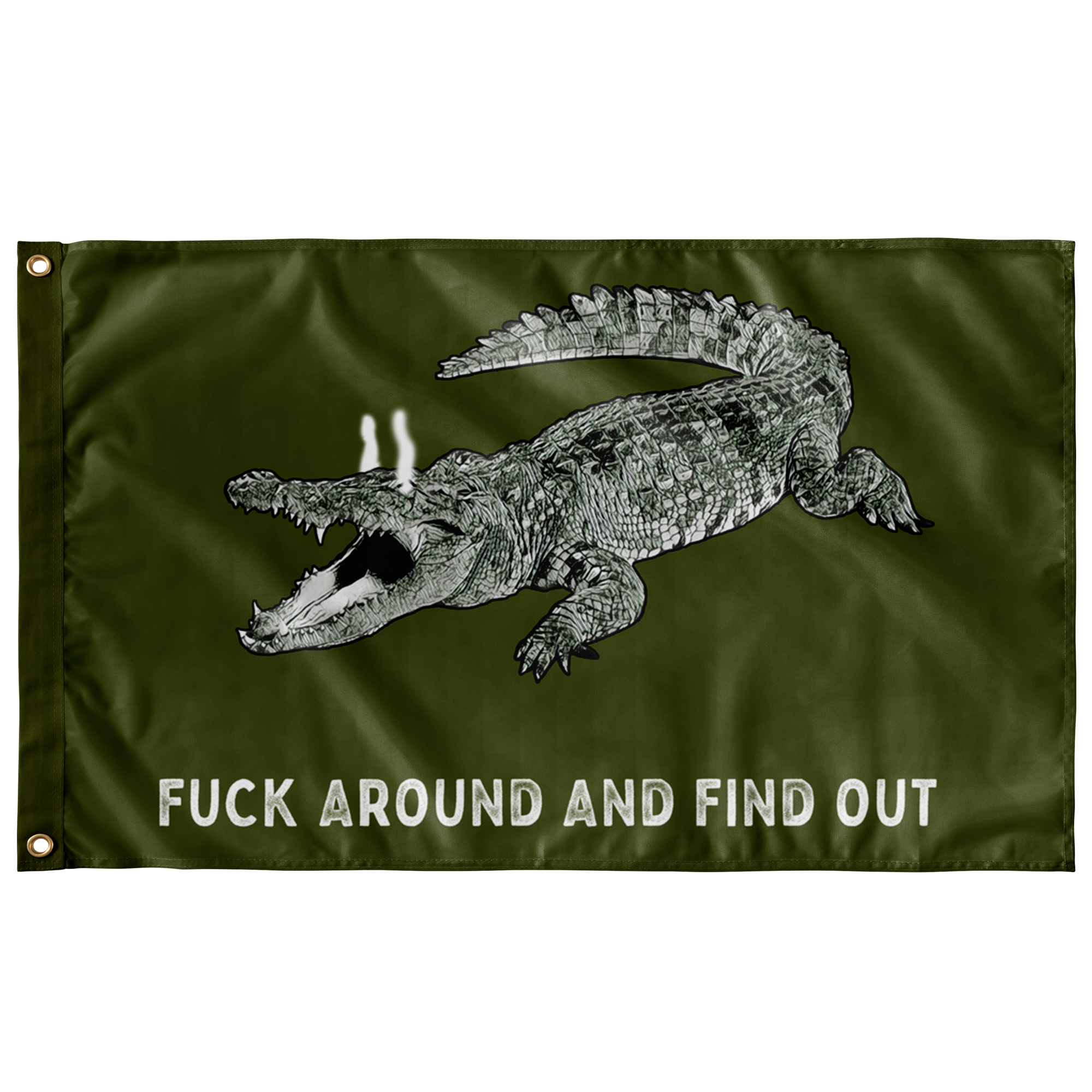 Military Green Fuck Around and Find Out Gator Rage Flag Flags  - Gemmed Firefly