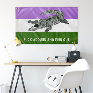 Genderqueer PRIDE Fuck Around and Find Out Gator Rage Flag Flags  - Gemmed Firefly