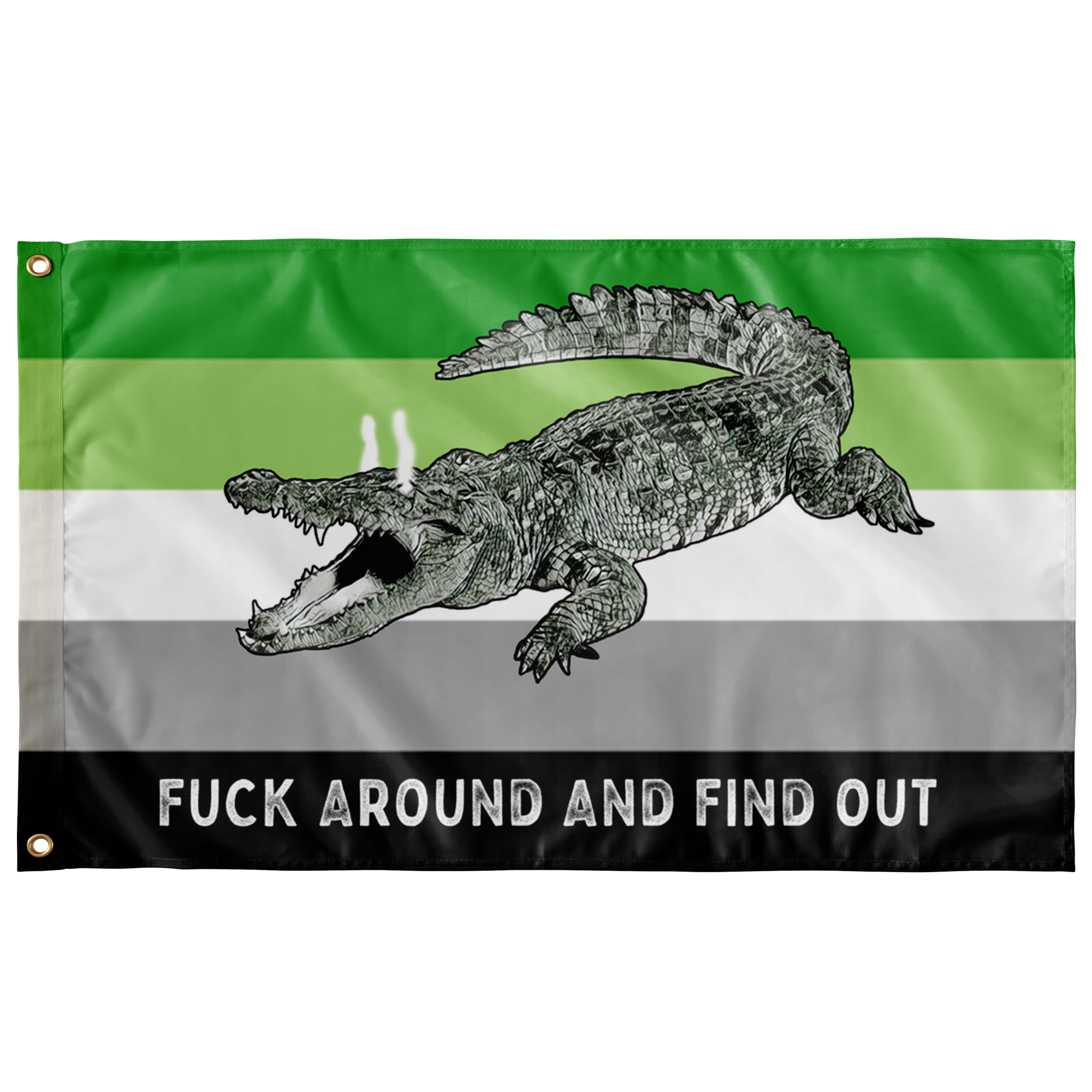Aromantic PRIDE Fuck Around and Find Out Gator Rage Flag Flags  - Gemmed Firefly