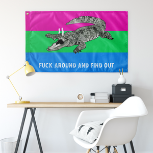 Polysexual PRIDE Fuck Around and Find Out Gator Rage Flag Flags  - Gemmed Firefly