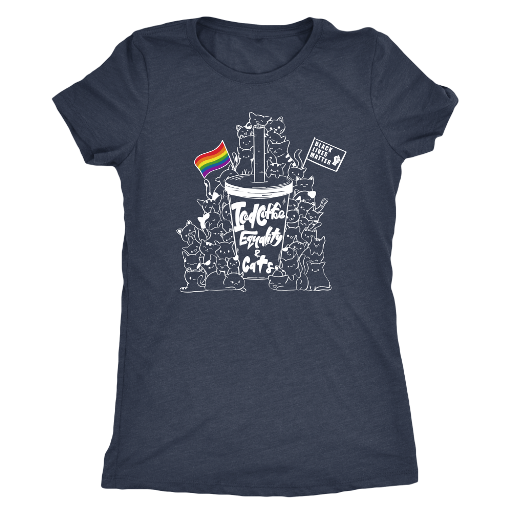 Iced Coffee, Equality, and Cats Kawaii Doodle T-shirt  - Gemmed Firefly