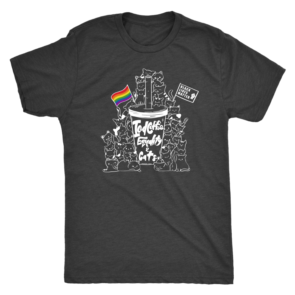 Iced Coffee, Equality, and Cats Kawaii Doodle T-shirt  - Gemmed Firefly